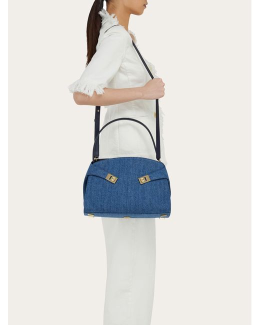 Ferragamo Blue Hug Soft Shoulder Bag (M)