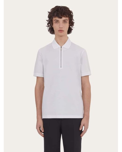 Ferragamo White Polo With Zip Collar for men