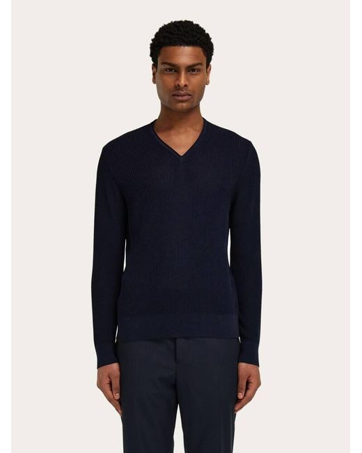 Ferragamo Blue V-Neck Sweater for men