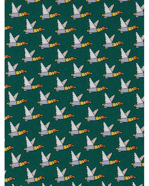 Ferragamo Green Mallard Print Silk Tie for men
