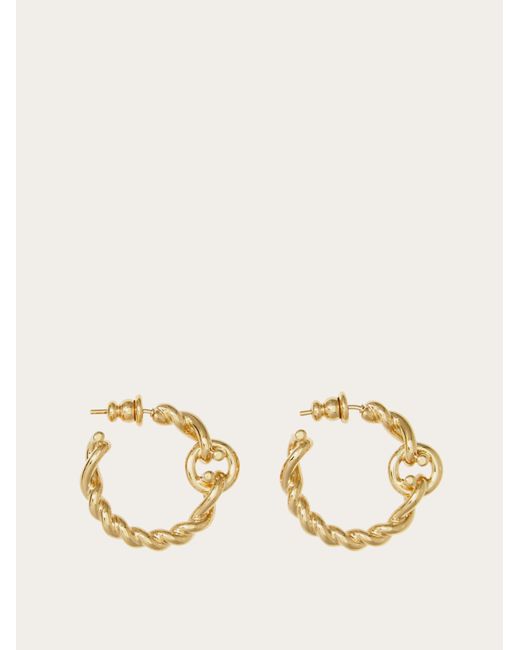 Ferragamo Natural Twisted Chain Gancini Hoop Earrings (S)