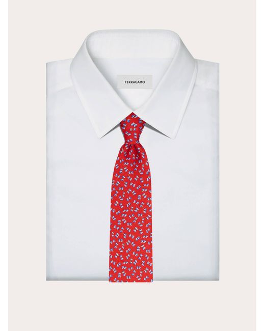 Ferragamo Red Dragonfly Print Silk Tie for men
