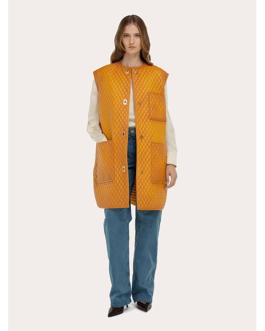 Ferragamo Orange Quilted Nappa Gilet