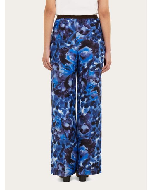 Ferragamo Blue Carnation Print Silk Trouser