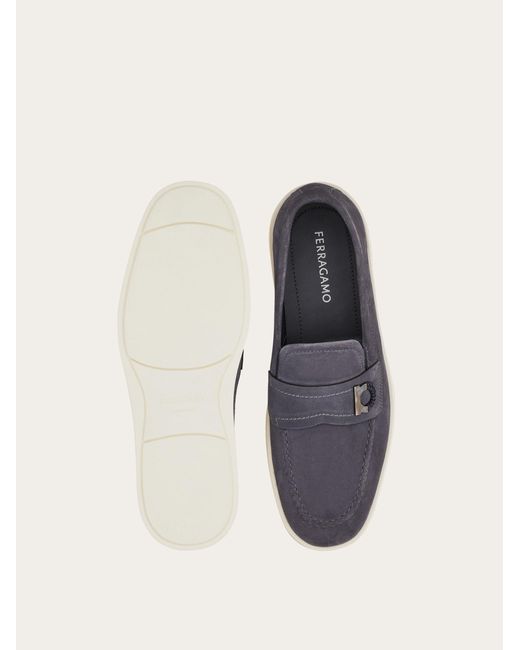 Ferragamo White Boat Shoe Loafer With Gancini Ornament for men