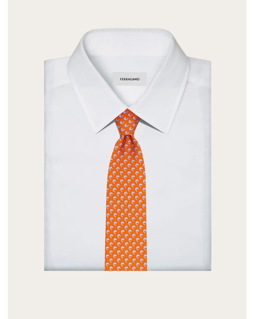 Ferragamo Orange Men Dolphin Print Silk Tie for men