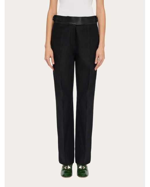 Ferragamo Black Linen Trouser With Eco-Leather Belt