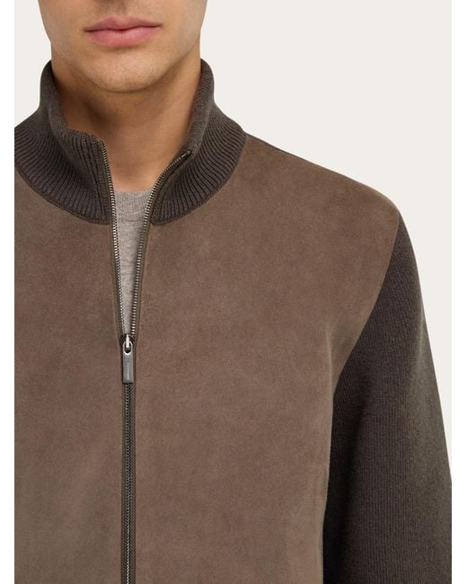 Ferragamo Brown Blouson With Leather Inserts for men