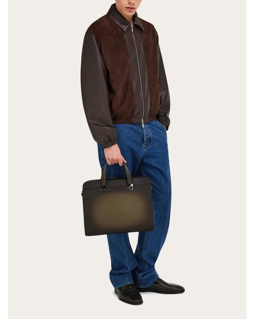 Ferragamo Black Gancini Briefcase for men