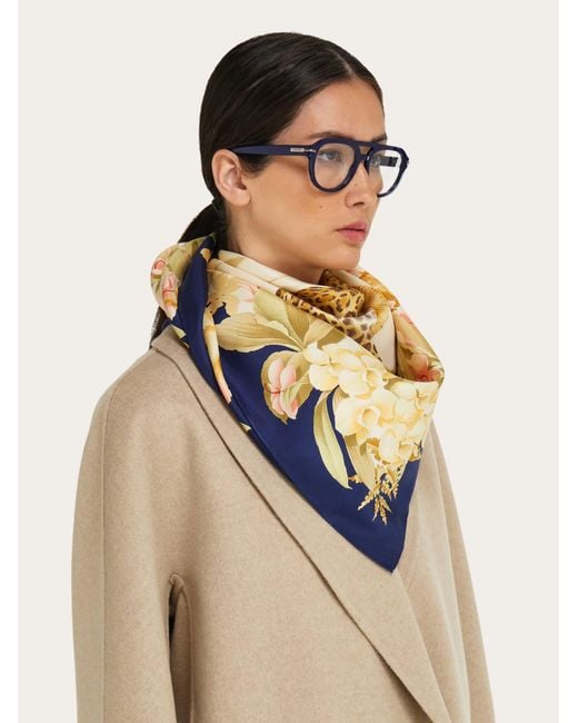 Ferragamo Metallic Jungle Print Silk Scarf