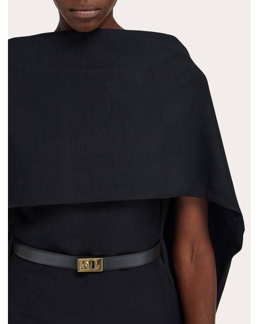 Ferragamo Black Belted Midi Dress With Billowing Front Panel