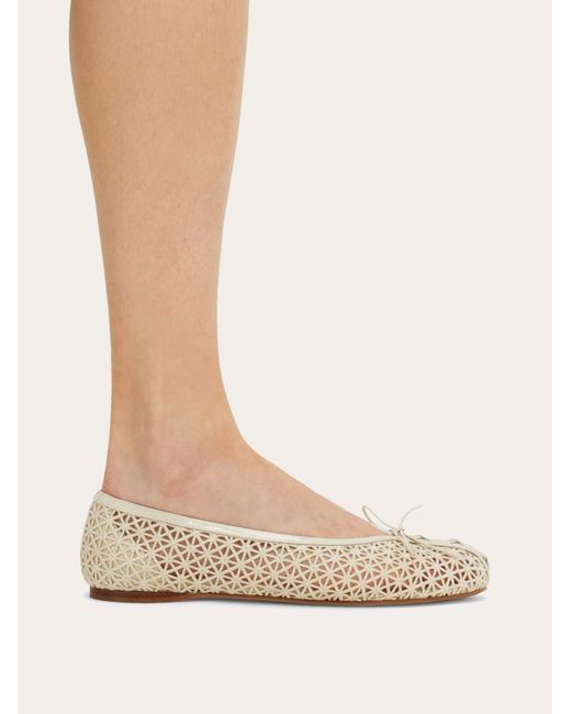 Ferragamo Natural Macramé Lace Ballet Flat