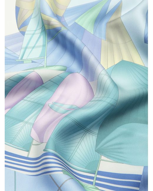 Ferragamo Blue Sailing Print Silk Foulard