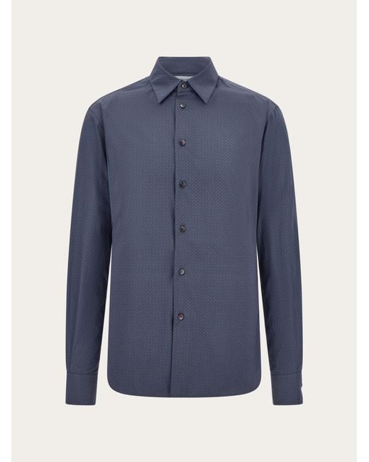 Ferragamo Blue Micro-Patterned Shirt for men