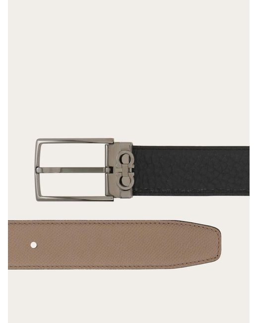 Ferragamo Natural Reversible And Adjustable Belt With Rectangular Buckle for men