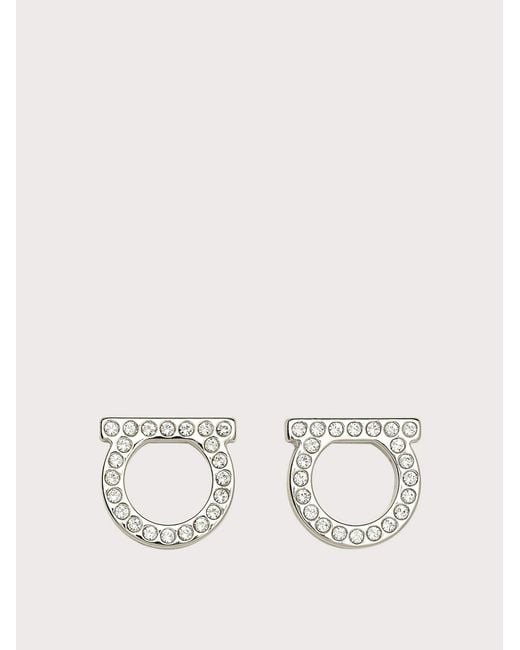 Ferragamo Metallic Silvertone & Pavé Logo Stud Earrings/0.5"