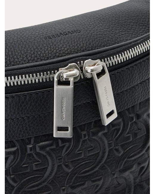 Ferragamo Black Embossed Gancini Belt Bag for men