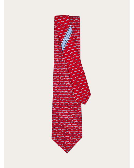 Ferragamo Red Race Print Silk Tie for men
