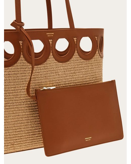 Ferragamo Natural Gancini Outline Tote Bag (L)
