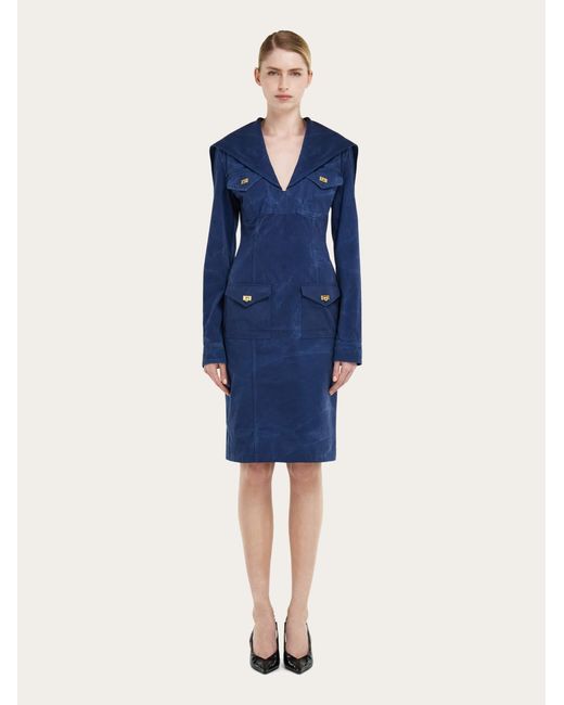 Ferragamo Blue Washed Gabardine Dress