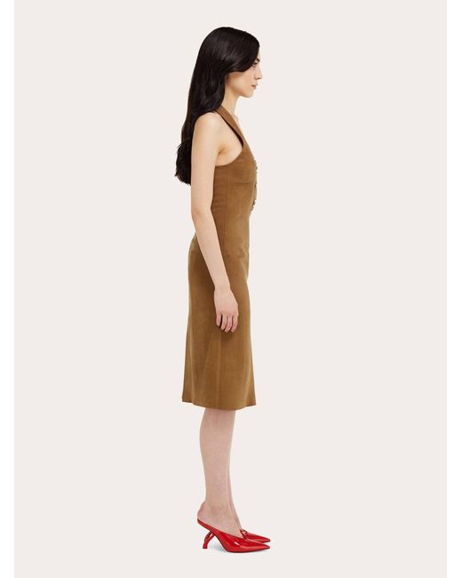 Ferragamo Natural Racer Back Dress With Hug Buckle Detail