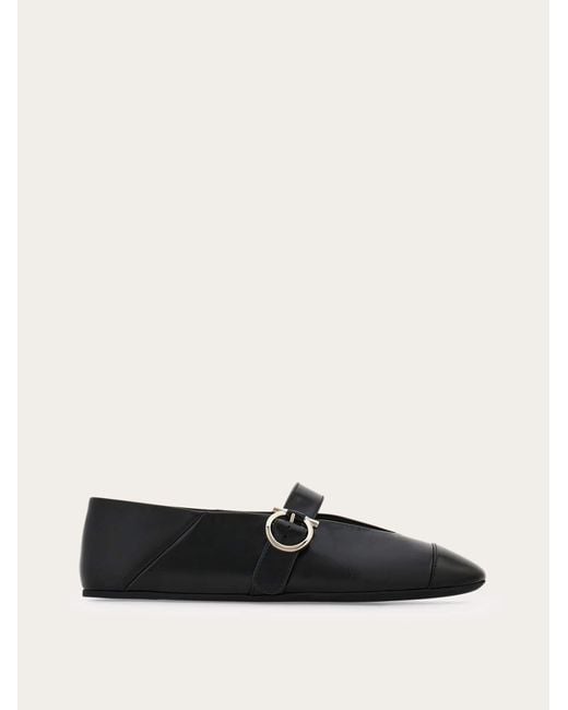 Ferragamo White Gancini Buckle Ballet Flat