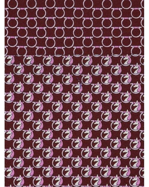 Ferragamo Pink Pegasus Print Silk Tie for men