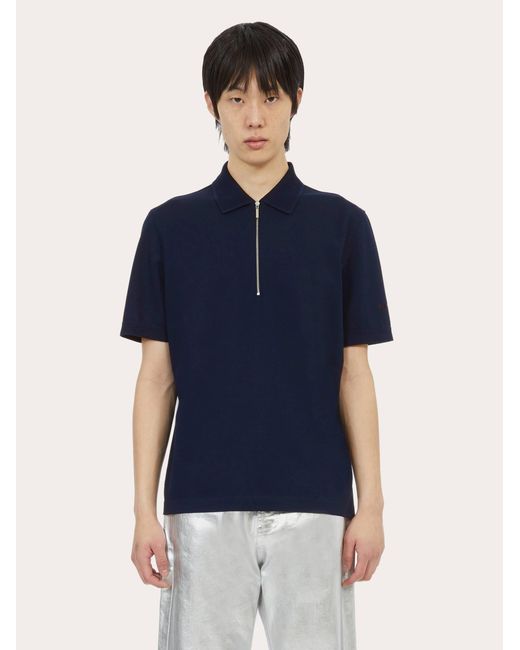 Ferragamo Blue Piquet Cotton Polo Shirt for men