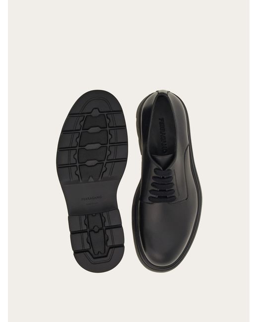 Ferragamo Black Chunky Lace Up Derby Shoe for men