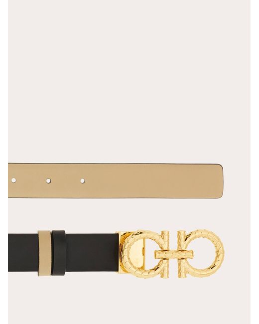 Ferragamo White Adjustable And Reversible Gancini Belt