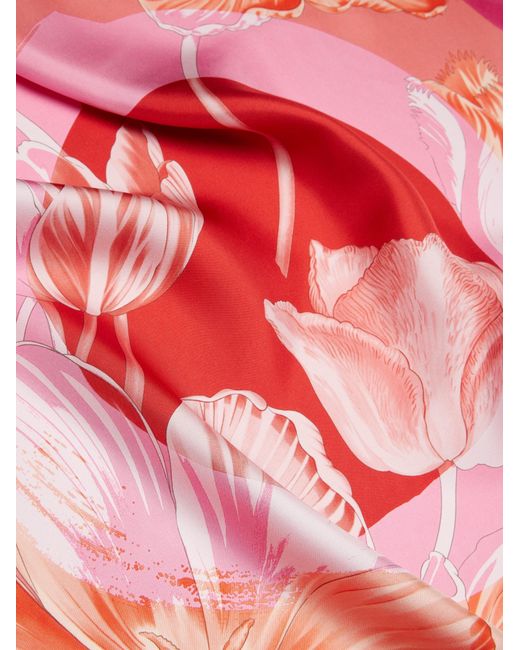 Ferragamo Pink Foulard In Seta Stampa Tulipani