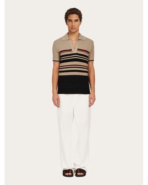 Ferragamo Black Cotton Knit Polo Shirt for men