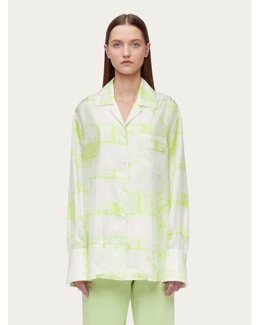 Mujer Camisa Pijama Estampada Blanco Ferragamo de color Green