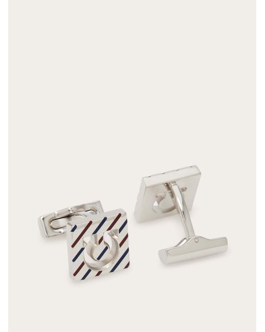 Ferragamo White Square Gancini Cufflinks for men
