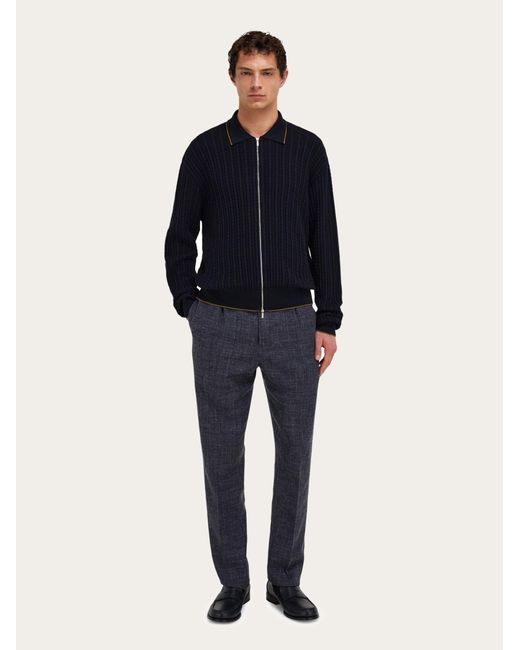 Ferragamo Blue Cotton And Silk Cardigan for men