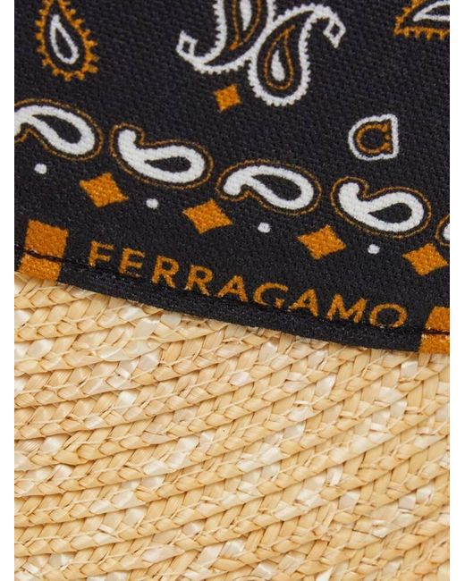 Ferragamo Natural Arabesque Print Straw Visor