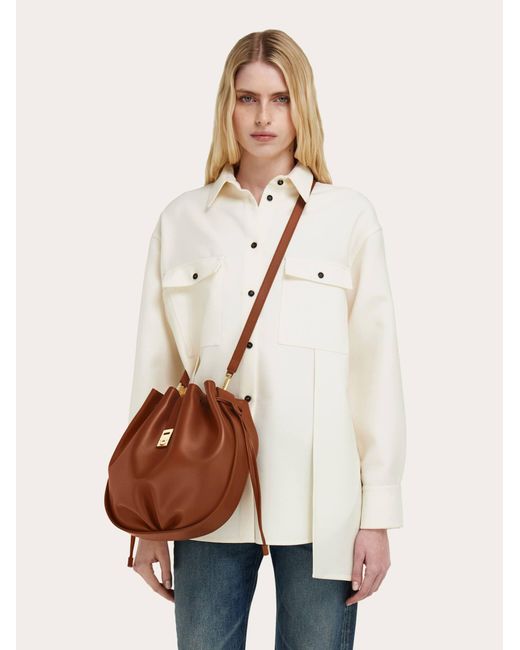 Ferragamo Brown Hug Bucket Bag