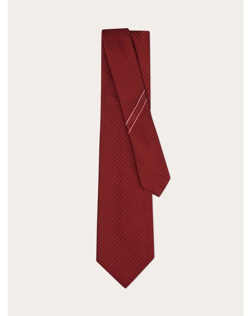 Ferragamo Red Micro Gancini Print Silk Jacquard Tie for men