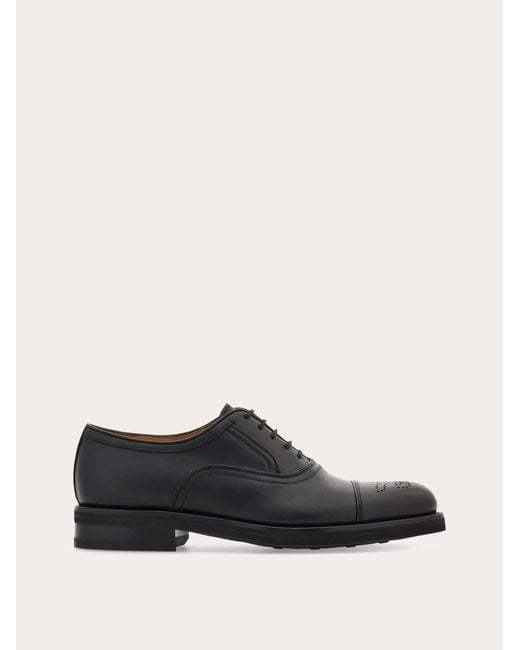 Ferragamo Black Oxford Shoe With Broguing Detail for men