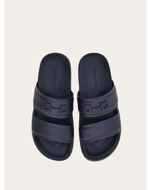 Ferragamo Blue Gancini Ornament Slide for men