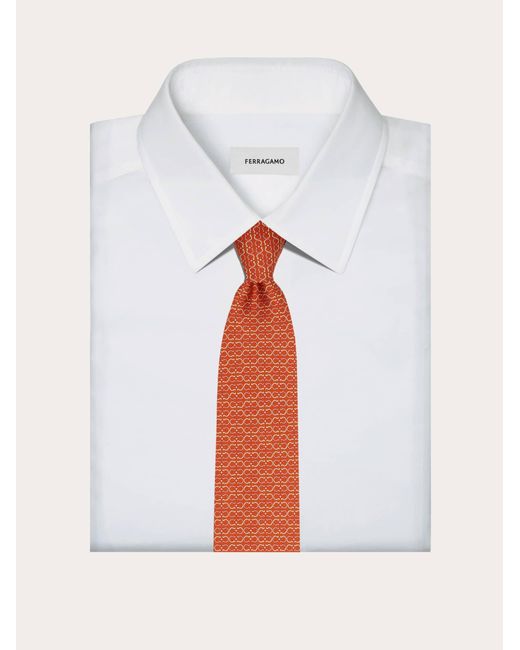 Ferragamo Orange Gancini Print Silk Tie for men