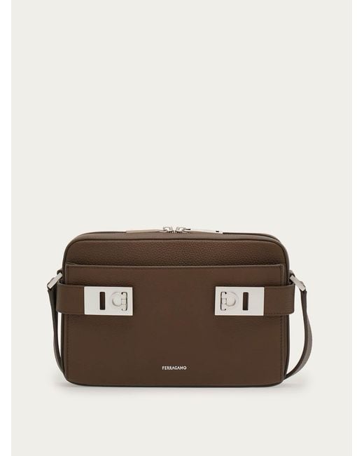 Ferragamo Brown East-West Crossbody Bag With Hug Buckle for men