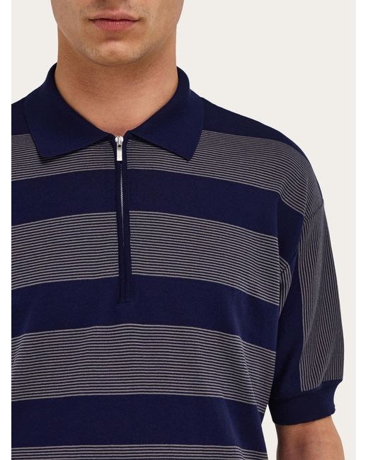 Ferragamo Blue Zip-Fastening Polo Shirt for men