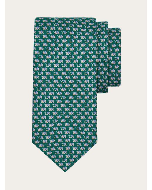 Ferragamo Green Elephant Print Silk Tie for men