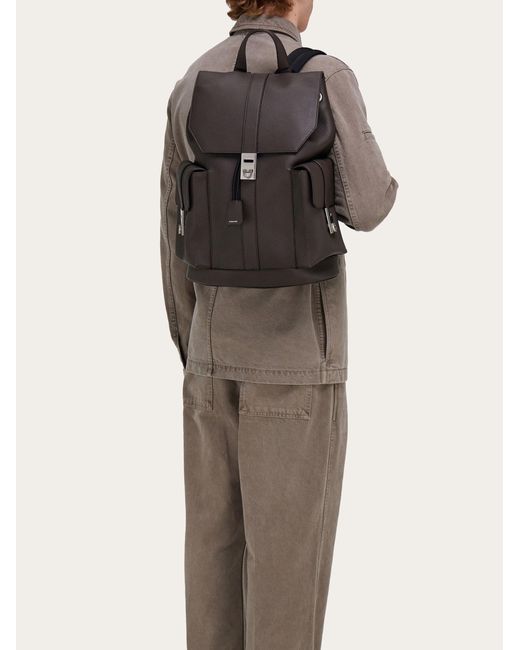 Hommes Sac À Dos Double Poche Brun Ferragamo pour homme en coloris Black