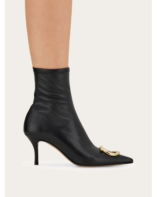 Ferragamo Black Pointed Ankle Boot With Maxi Gancini Buckle