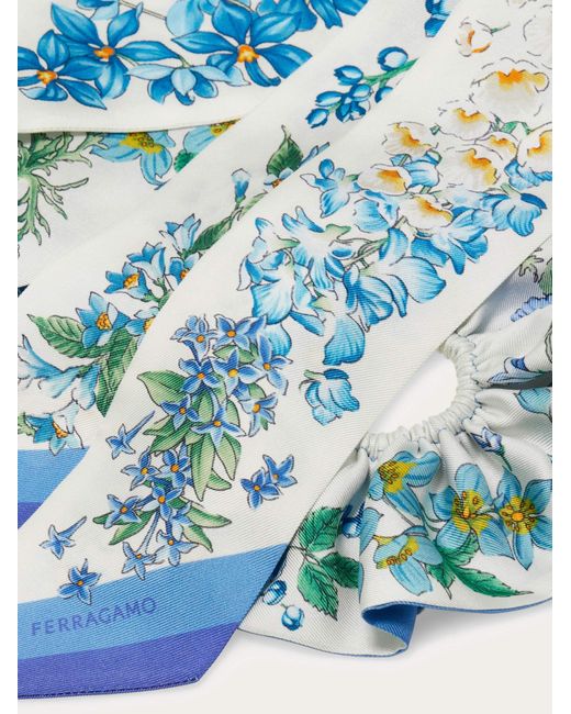 Ferragamo Blue Spring Print Silk Scrunchie With Mini Bandeau