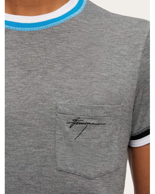 Ferragamo Gray T-shirt With Color Block Trims for men