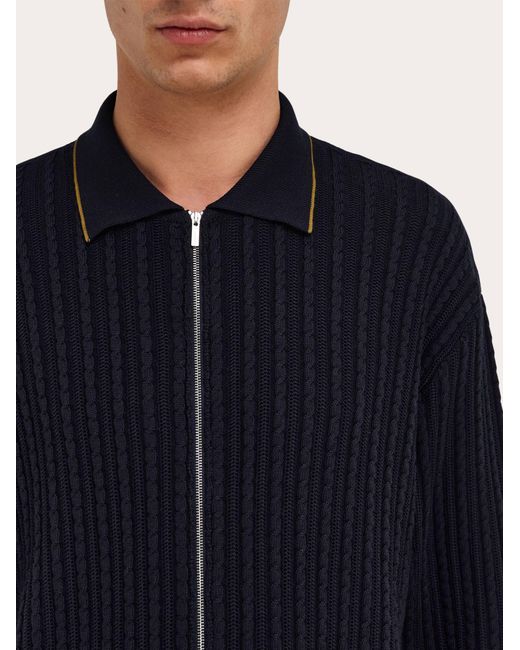 Ferragamo Blue Cotton And Silk Cardigan for men
