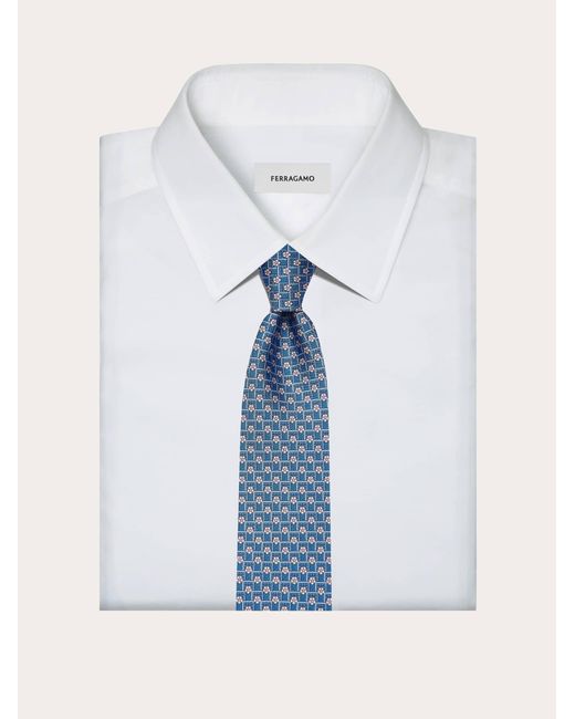 Ferragamo Blue Football Print Silk Tie for men
